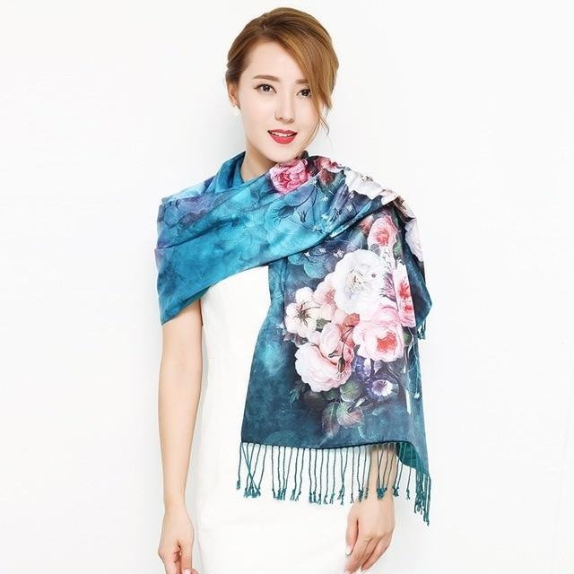 Chinese Style Flower Autumn Shawl Silk Cashmere Muffler Traditional  Fashion