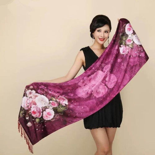 Load image into Gallery viewer, Chinese Style Flower Autumn Shawl Silk Cashmere Muffler Traditional  Fashion
