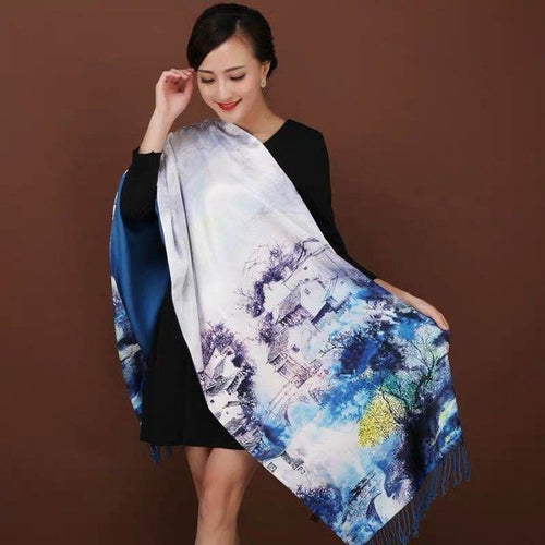 Load image into Gallery viewer, Chinese Style Flower Autumn Shawl Silk Cashmere Muffler Traditional  Fashion
