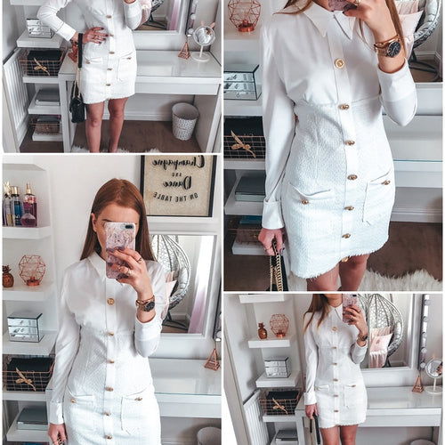 Load image into Gallery viewer, Plus Size Streetwear Patchwork Single Breasted Office Elegant Bodycon Mini Dress-women-wanahavit-White-S-wanahavit

