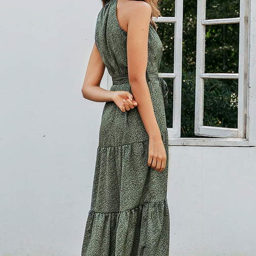 Load image into Gallery viewer, Sexy Halter Neck Sleeveless Vintage Long Maxi Boho Dress-women-wanahavit-Green-S-wanahavit
