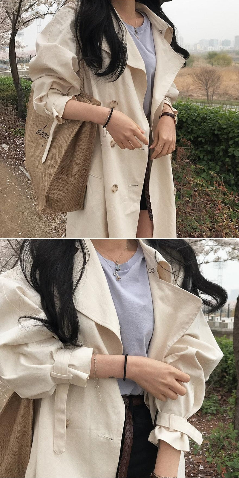 Double Breasted Trench Vintage Fashion Windbreaker Oversize Coats