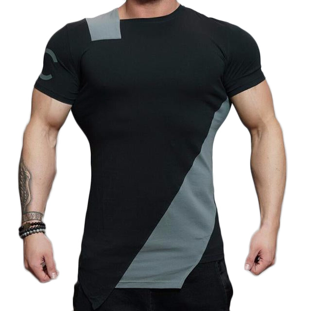 Asymmetric Two Color Accent Fitness Shirt-men fashion & fitness-wanahavit-Black & Gray-M-wanahavit