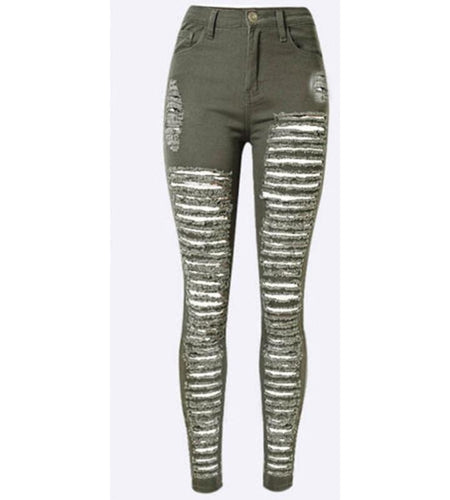 Sexy Ripped Vintage High Waist Jeans-women-wanahavit-Army Green-S-wanahavit