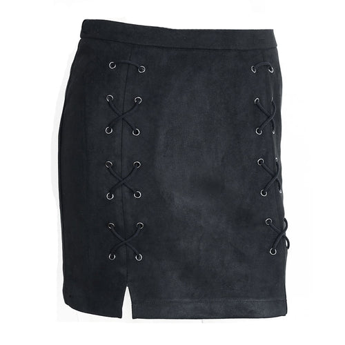Load image into Gallery viewer, Lace Up Leather Suede Pencil Skirt-women-wanahavit-Black-S-wanahavit
