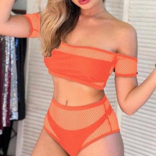 Load image into Gallery viewer, Sexy Mesh Padded Push Up Transparent Bikini-women fitness-wanahavit-Orange-S-wanahavit
