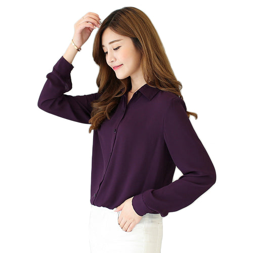 Solid Color Lapel Casual Loose Long Sleeve Shirt for women - wanahavit
