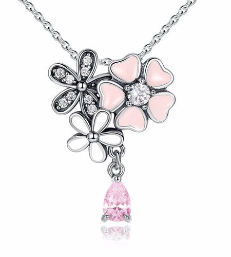 925 Sterling Silver Pink Cherry Flower Blossom Necklace-women-wanahavit-wanahavit