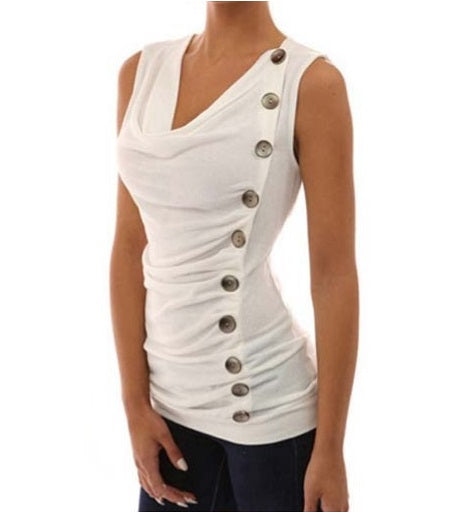 Casual Slim V Neck Button Ladies Sleeveless Shirt-women-wanahavit-White-S-wanahavit
