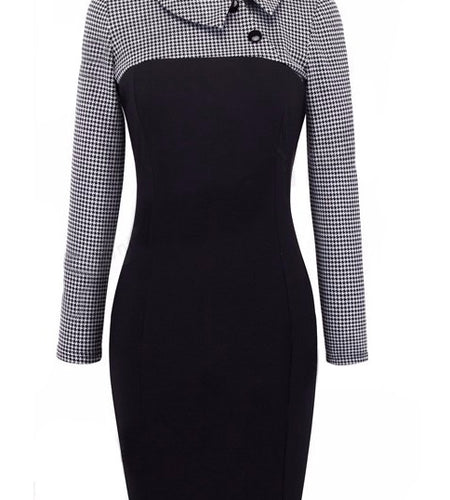 Elegant Turn Down Collar Vintage Pencil Dress-women-wanahavit-White-S-wanahavit