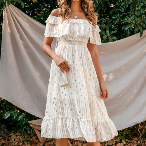 Load image into Gallery viewer, Sexy Off Shoulder Elegant Vintage Dot Summer Long Maxi Dress-women-wanahavit-White-S-wanahavit
