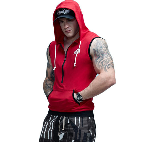 Load image into Gallery viewer, Fit Sleeveless Tapered Zip Crossfit Tank Top Hoodie-men fitness-wanahavit-Blue-M-wanahavit
