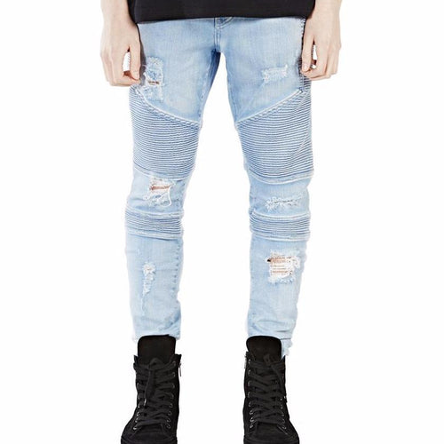 Load image into Gallery viewer, Hi-Street Ripped Slim Fit Biker Jeans-men-wanahavit-Blue Ripped-29-wanahavit
