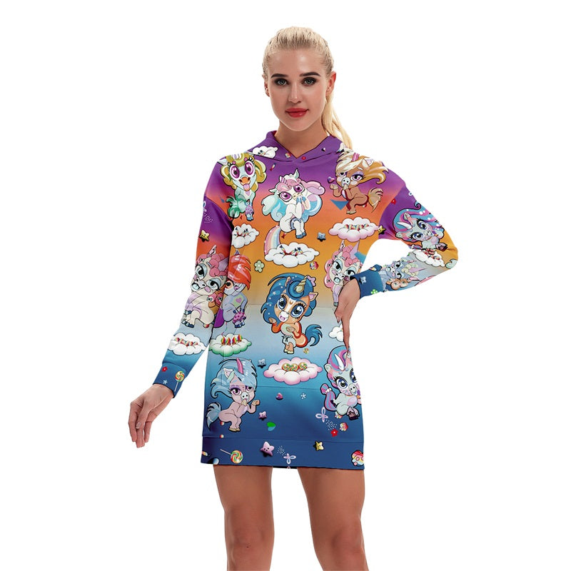 Funny Pullover Unicorn Print Pocket Hoodie Dress-women fashion-wanahavit-3-S-wanahavit