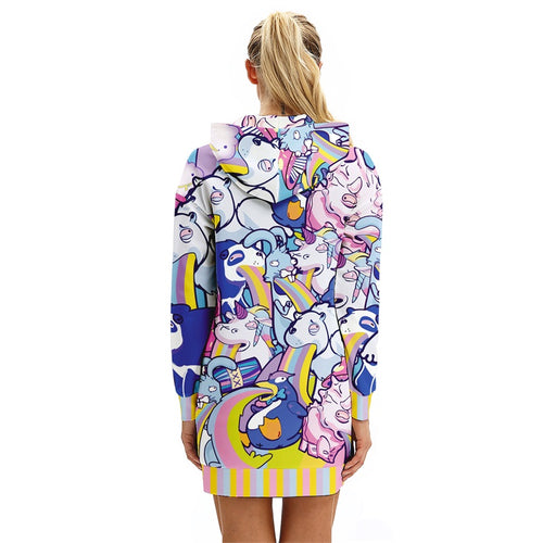 Load image into Gallery viewer, Funny Pullover Unicorn Print Pocket Hoodie Dress-women fashion-wanahavit-3-S-wanahavit
