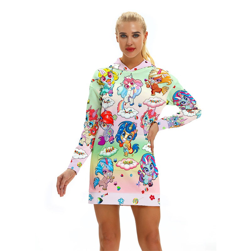 Funny Pullover Unicorn Print Pocket Hoodie Dress-women fashion-wanahavit-3-S-wanahavit