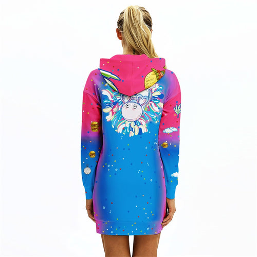 Load image into Gallery viewer, Funny Pullover Unicorn Print Pocket Hoodie Dress-women fashion-wanahavit-3-S-wanahavit
