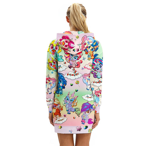 Load image into Gallery viewer, Funny Pullover Unicorn Print Pocket Hoodie Dress-women fashion-wanahavit-3-S-wanahavit
