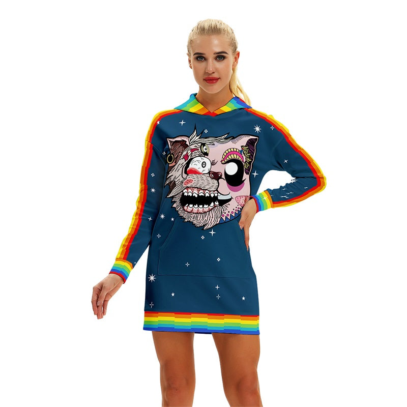 Funny Pullover Unicorn Print Pocket Hoodie Dress-women fashion-wanahavit-3-S-wanahavit