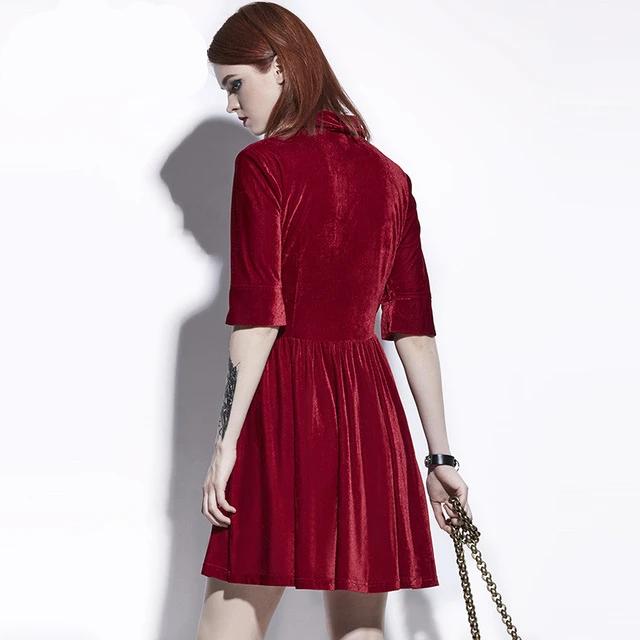 Dark Red Summer A-Line Casual Vintage Gothics Dress-women-wanahavit-Red-S-wanahavit