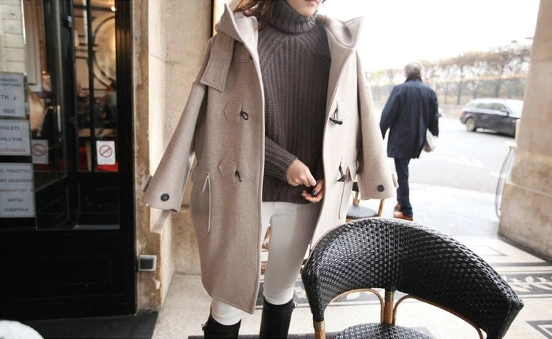Hooded Winter Cotton Thick Loose Woolen Coat