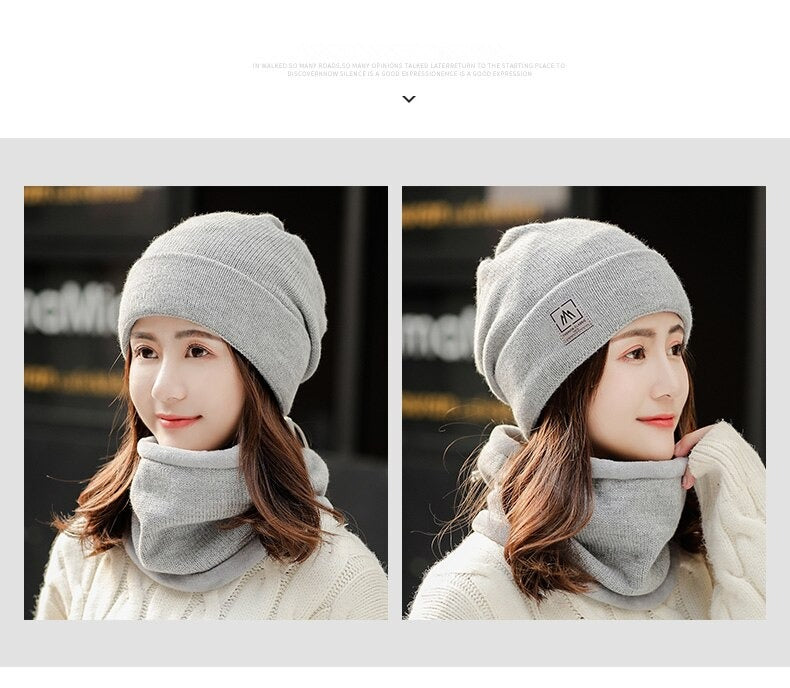 Add Fur Lined Set Fashion Beanie Outdoor Knitted Woolen Warm Winter Cap