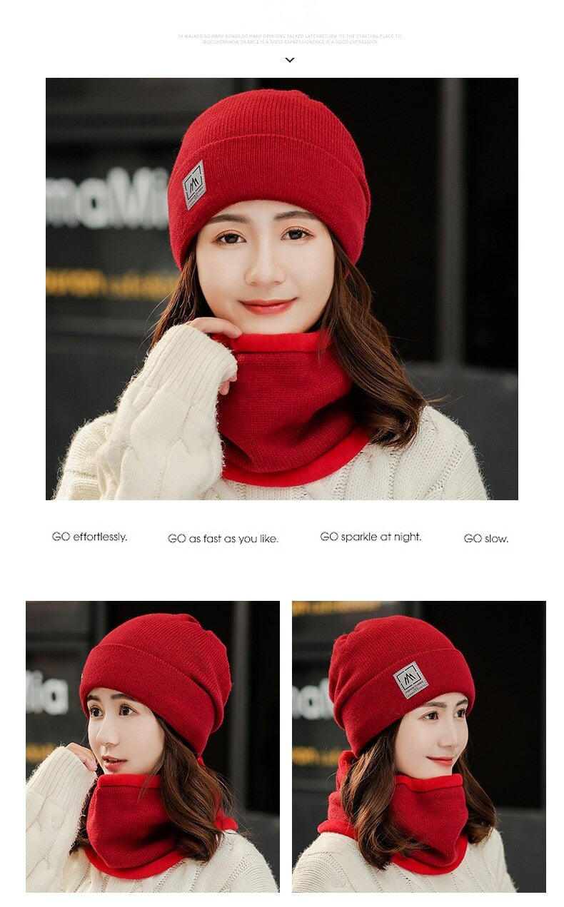 Add Fur Lined Set Fashion Beanie Outdoor Knitted Woolen Warm Winter Cap