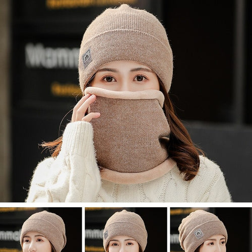 Load image into Gallery viewer, Add Fur Lined Set Fashion Beanie Outdoor Knitted Woolen Warm Winter Cap
