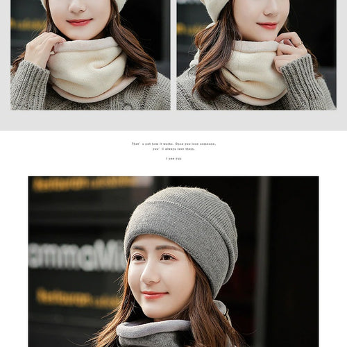 Load image into Gallery viewer, Add Fur Lined Set Fashion Beanie Outdoor Knitted Woolen Warm Winter Cap
