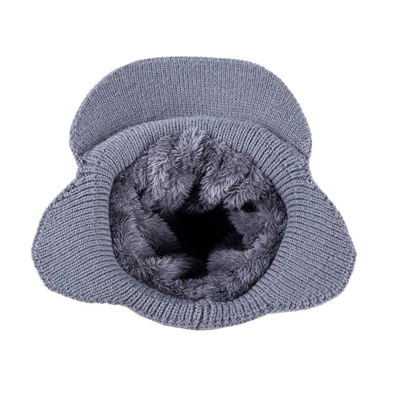 Unisex Stylish Add Fur Lined With Brim Soft Beanie Outdoor Knitted Woolen Warm Winter Cap