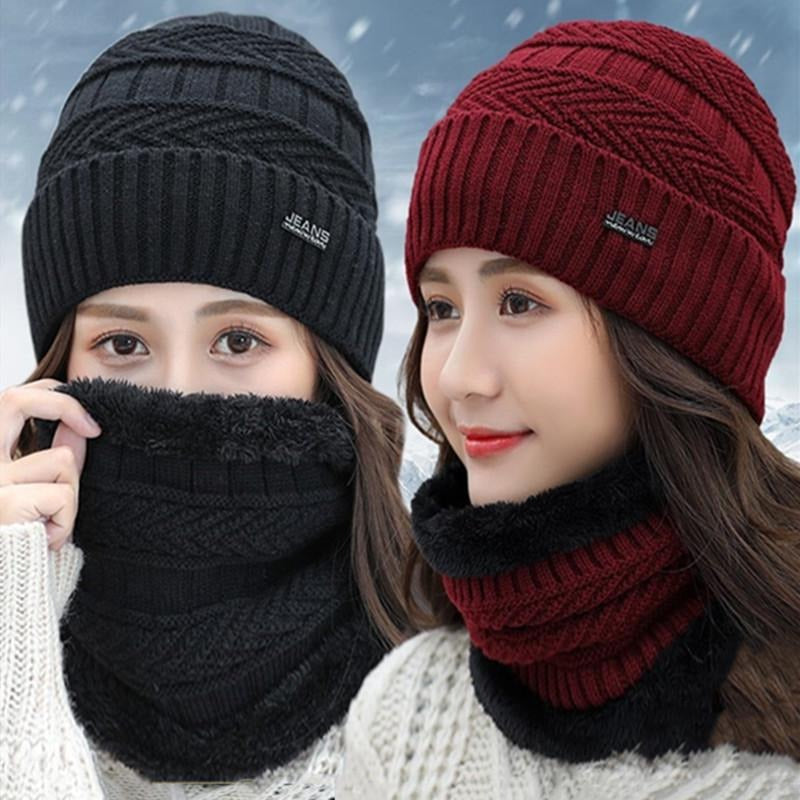 Unisex Fur Lined Outdoor Knitted Woolen Warm Winter Cap