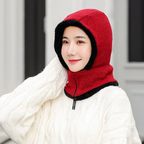 Load image into Gallery viewer, Winter Knitted Add Fur Lined Warm With Zipper Keep Face And Ear Balaclava Knitted Woolen Warm Winter Cap
