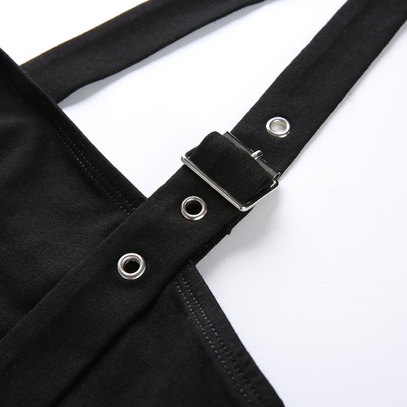 Black Adjustable Spaghetti Strap One Shoulder Hollow Sexy Cropped Sleeveless