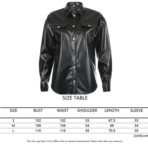 Load image into Gallery viewer, Black Faux Leather Streetwear Covered Button Turn Down Collar Ladies Jacket
