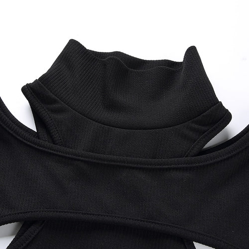 Load image into Gallery viewer, Black Turtleneck Winter Sexy Hollow Skinny Crop Top Long Sleeve
