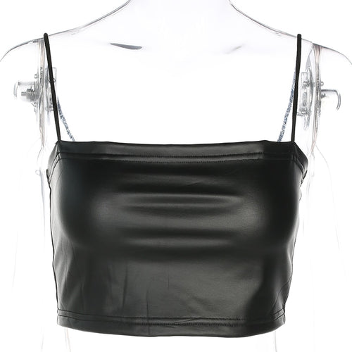 Load image into Gallery viewer, Black Crop Top Sexy Lingerie Solid Fitness Streetwear PU Leather Crop Top Sleeveless
