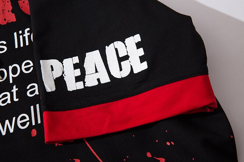 Love Peace War Printed Hooded Loose Short Sleeve Tees