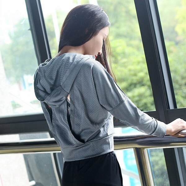 Breathable Backless Patched Hooded Long Sleeve