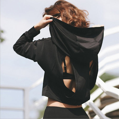 Load image into Gallery viewer, Breathable Backless Patched Hooded Long Sleeve
