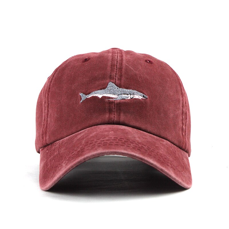 100% Washed Cotton Shark Embroidered Snapback Baseball Cap