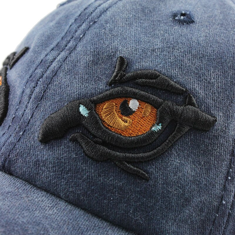 Eagle Eye Embroidered Snapback Washed Cotton Baseball Cap