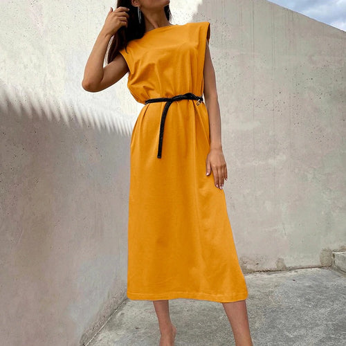 Load image into Gallery viewer, Sexy Slim Sleveless Solid Straight High Split Shoulder Pads Maxi  Long Dress
