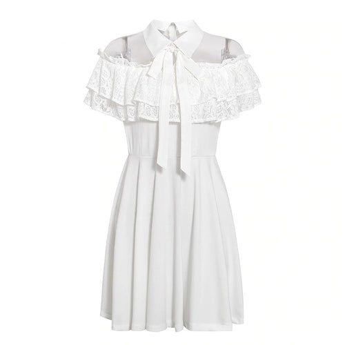 Load image into Gallery viewer, Elegant Cotton Lace Long Lantern Sleeve Ruffle A-line White Short Hollow Out Dress
