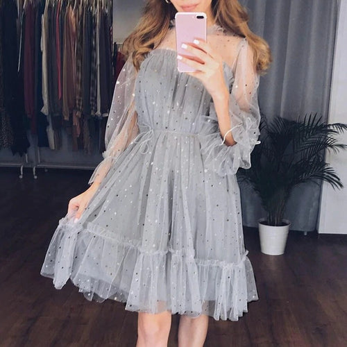 Load image into Gallery viewer, Sexy Hollow Out Party Star Sequin Ruffled Sash Loose Streetwear Night Club Summer Dress
