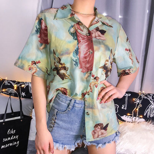 Load image into Gallery viewer, Angel Print Cute Long Vintage Plus Size Korean Fashion Blouse
