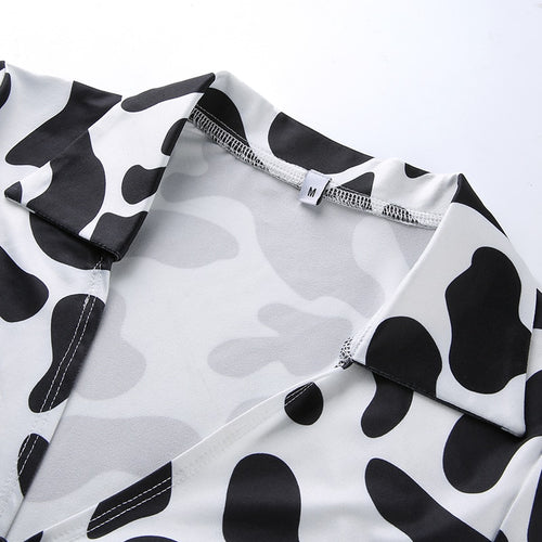 Load image into Gallery viewer, Animal Print Kawaii Cropped Feminino Tshirt Women Korean Style V-Neck Cow T-Shirts Short Sleeve Hollow Sexy Summer Tops

