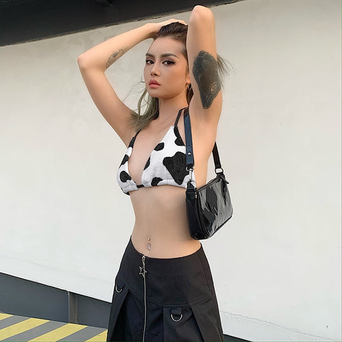 Load image into Gallery viewer, Cow Print Strapless Sexy Woolen Crop Top Rave Party Backless Bikini
