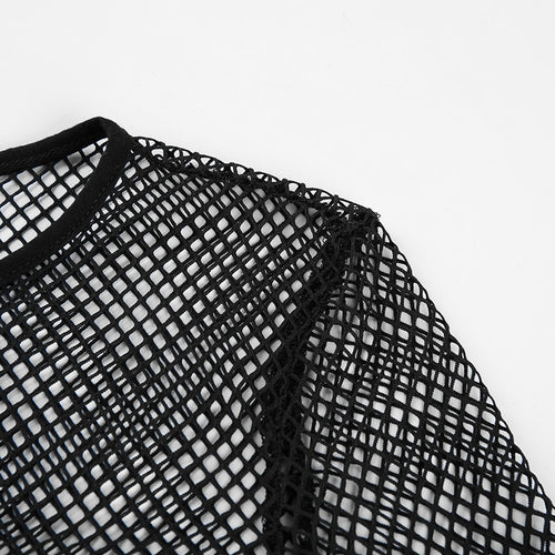 Load image into Gallery viewer, Harajuku Mesh Fishnet Crop Top See Through Sexy Black Transparent Long Sleeve
