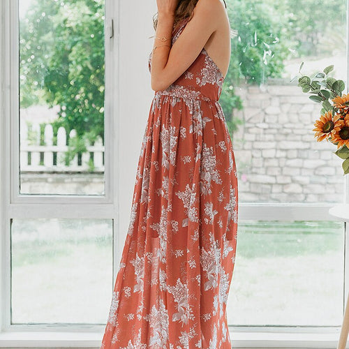 Load image into Gallery viewer, Sexy V-neck Spaghetti Strap Party Elegant Floral Print Long Style Maxi Dress
