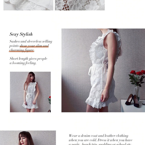 Load image into Gallery viewer, Elegant Embroidery Lace Hollow Out Sash Ruffle White Summer Slim Sexy Party Dress
